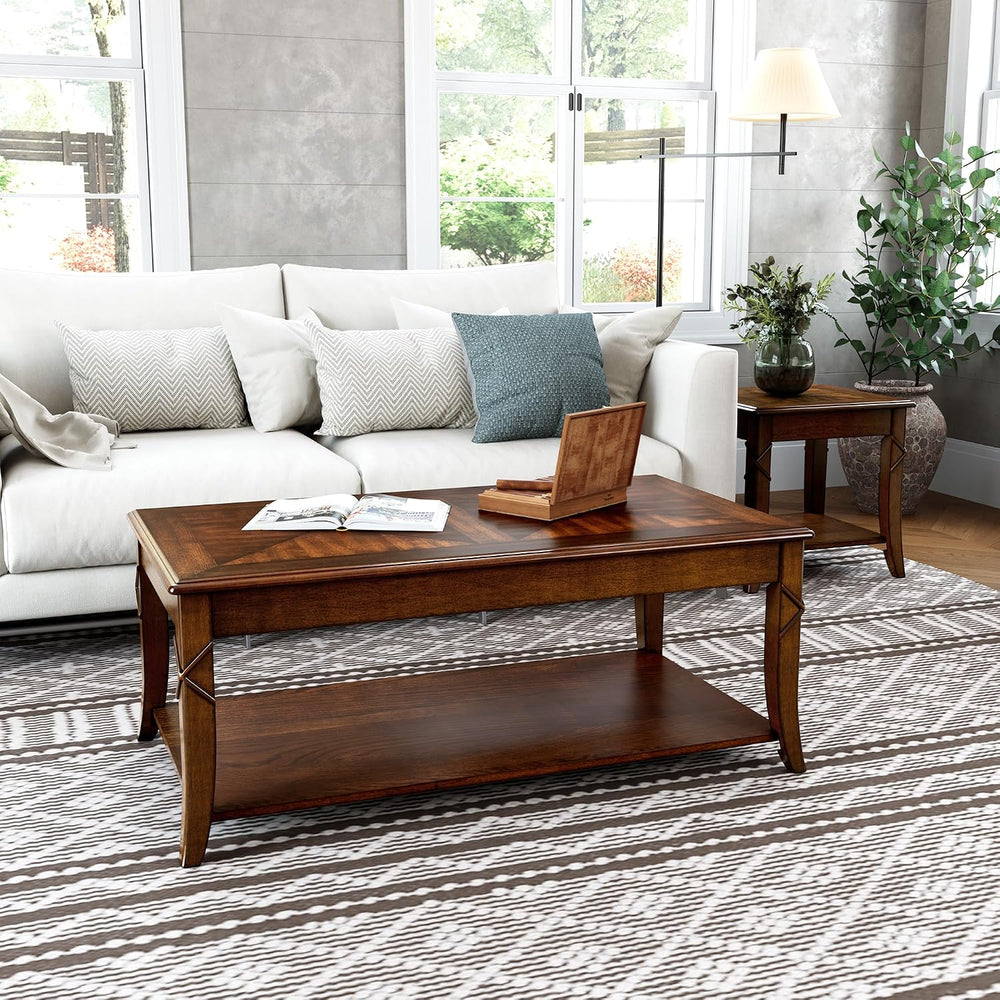 Living Room Tables Set of 3- One Coffee Table and Two End Table with Carved T...