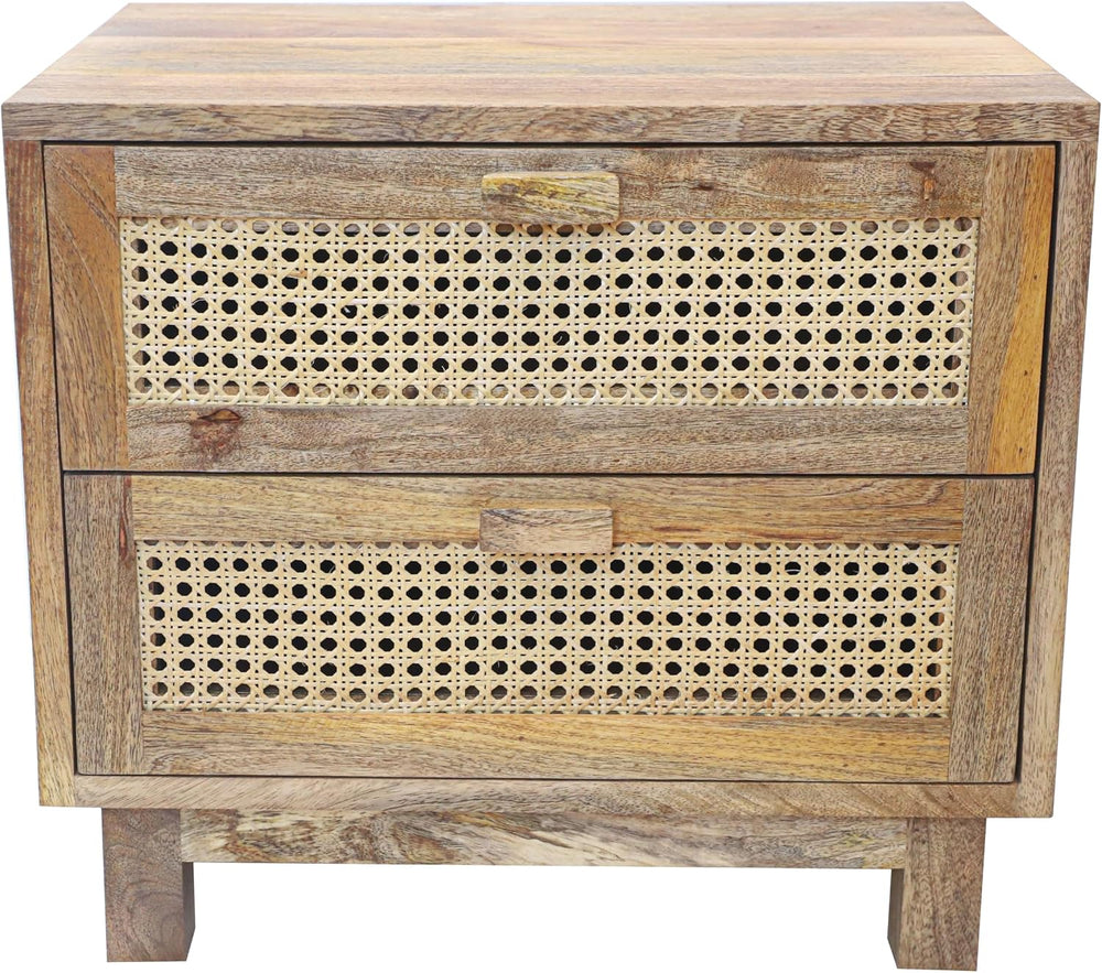 Fab Habitat Flourish 2 Drawer Side Table - 20" H Coastal Boho Mango Wood...