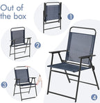 Yaheetech Outdoor Patio Chairs Set of 4, Folding Patio Chairs for Outside with Metal Frame, Armrests, Portable Dining Chairs for Camping, Lawn, Garden and Porch, Navy Blue