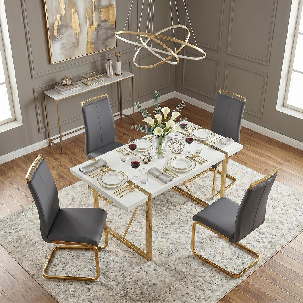 gopop Dining Table Set for 4, Kitchen Table Chairs Set of 4, 55-Inch White