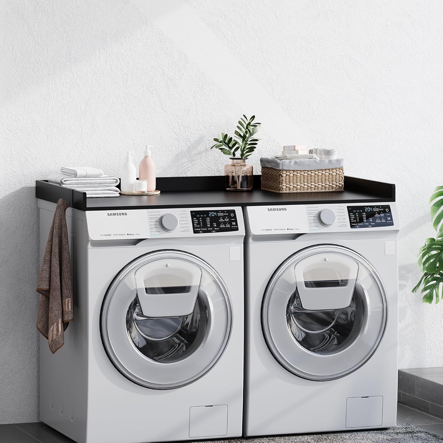 Washer Dryer Countertop, Wood Countertop with Edge Rails for Laundry Room Organization and Storage, Washer Dryer Topper for Laundry Room, 27.5" x 54" (Black)