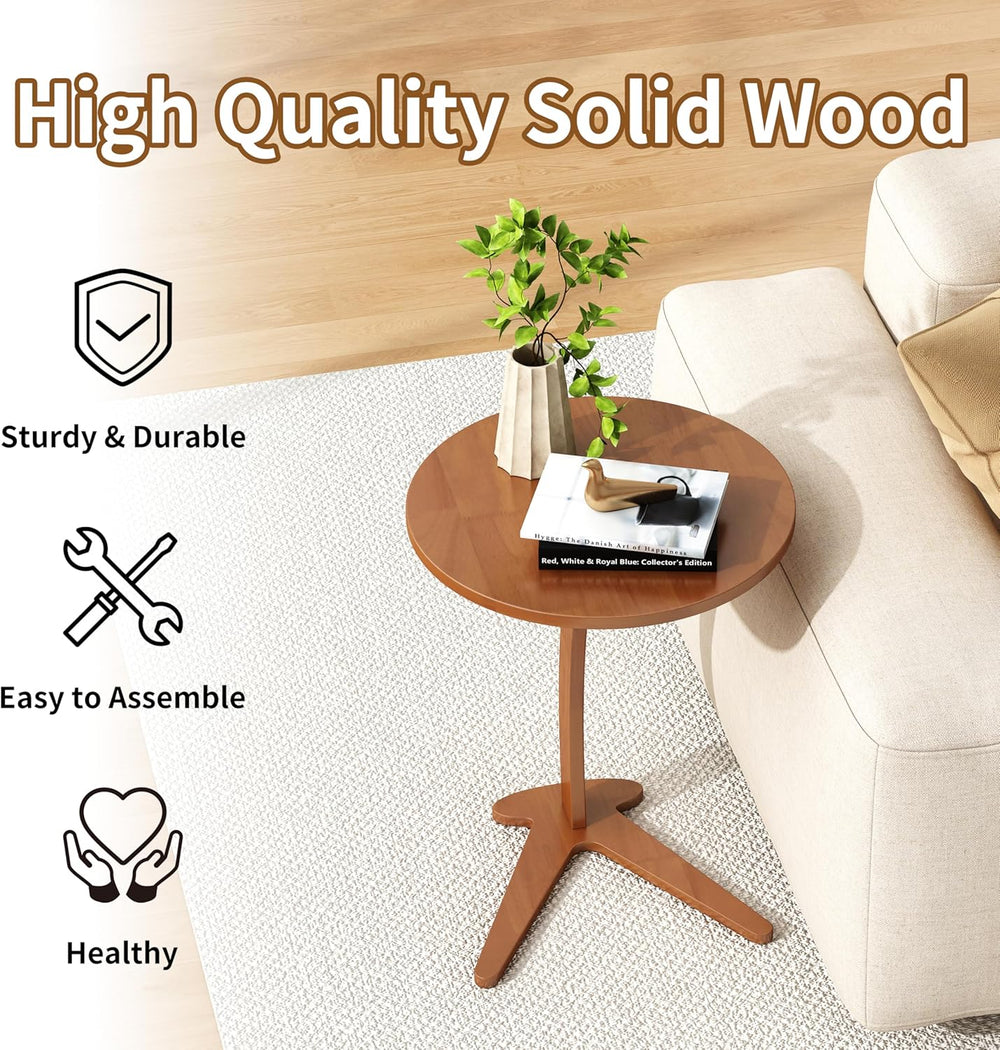 C Shaped End Table, Small Round Side Table for Couch, Slide Under Sofa Tray D...
