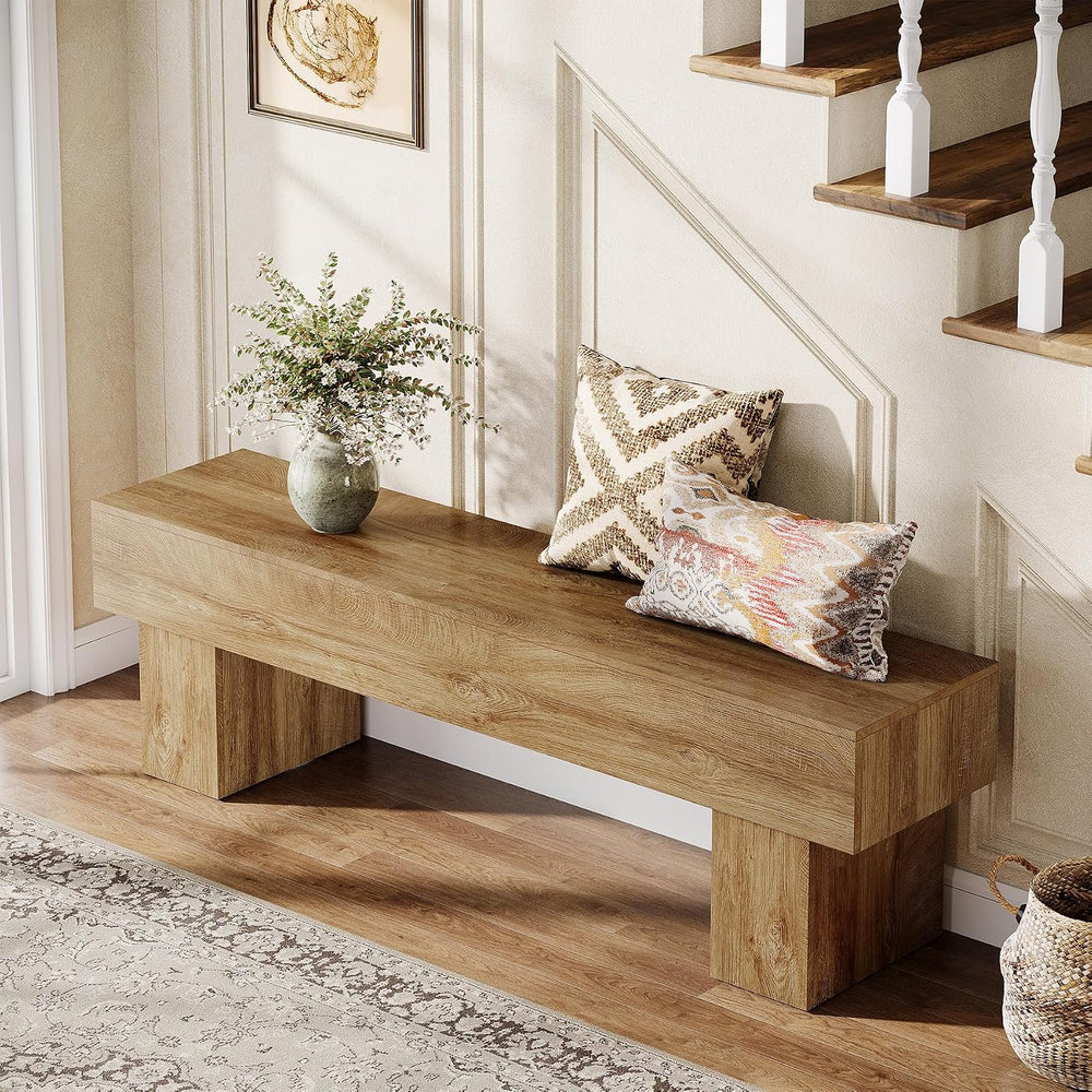 Tribesigns 63" Long Entryway Bench, Rustic Farmhouse End of Bed Bench, W...