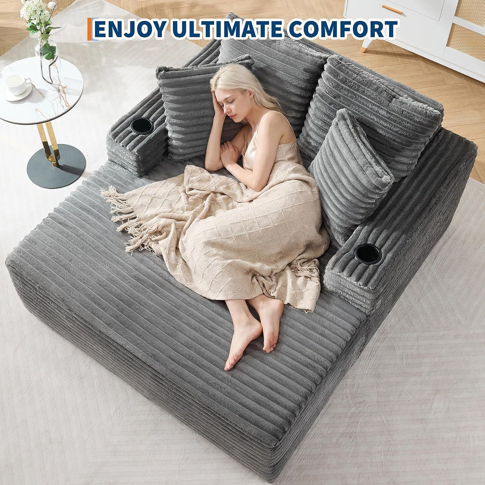 GarveeHome 64in Oversized Corduroy Fabric Bone-Free Sofa Bed Cloud Sofa with ...