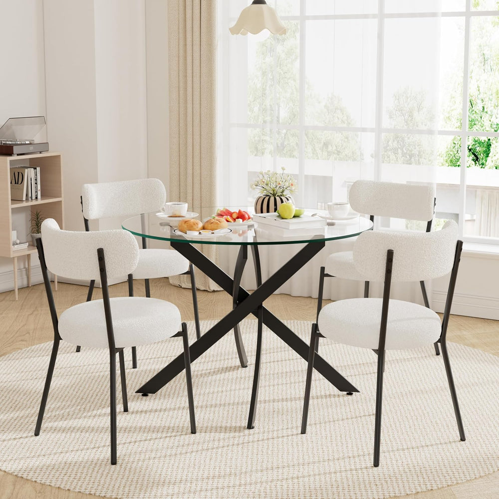 36" Round Dining Table Set for 4, Small Round Kitchen Table with 4 Boucl...