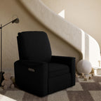 Storkcraft Santos Deluxe Power Recliner Swivel Glider, Black Boucle | Premium Electronic Power Recliner for Nursery, Includes Dual-USB Charging Port with USB-A & USB-C, Glider Rocking Chair