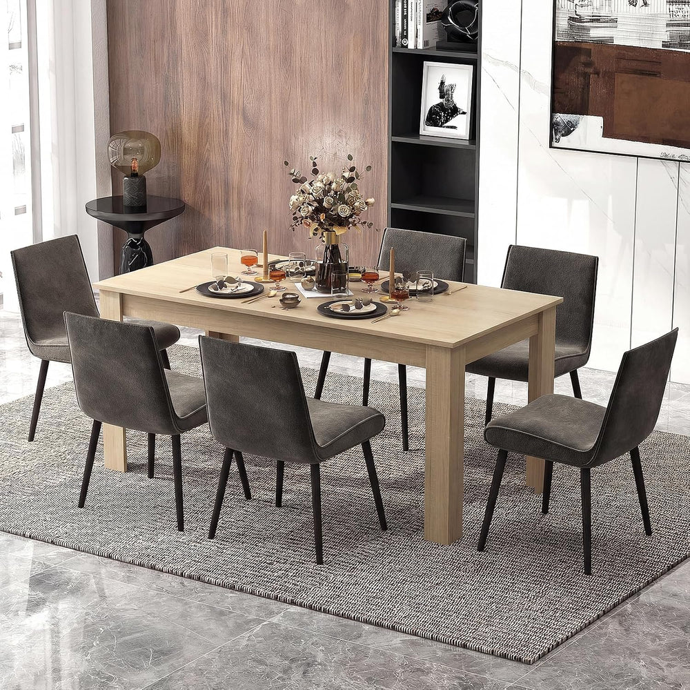 COSTWAY 63”Rectangular Dining Table for 4-6 People,Farmhouse Dinette with Lar...