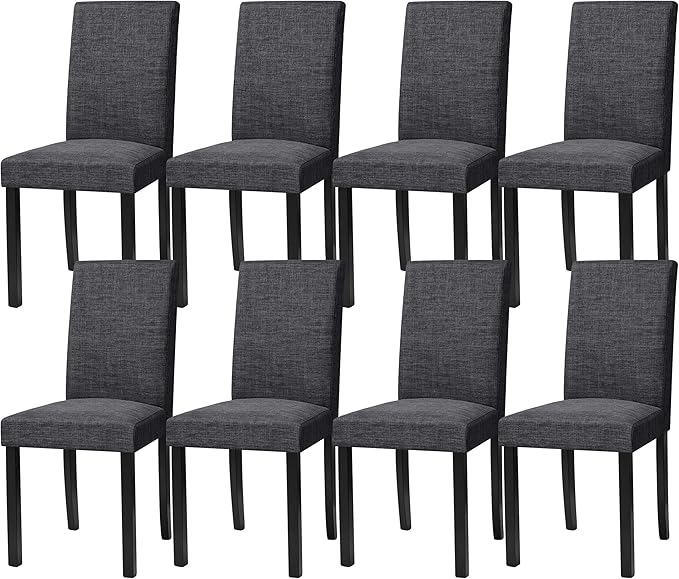 CHUN YI Upholstered Dining Chairs Set of 8, Fabric Dining Room Chairs with Solid Wood Legs, Modern Parson Chairs for Kitchen, Restaurant, Hotel, Dark Grey