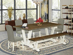 East West Furniture V077EN206-6 6 Piece Dinette Set Contains a Rectangle Dining Table with V-Legs and 4 Dark Shitake Linen Fabric Parson Chairs with a Bench, 40x72 Inch, Multi-Color
