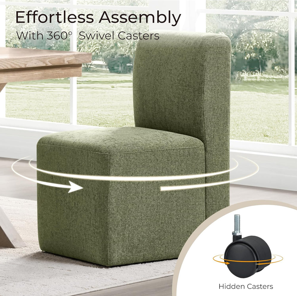 CHITA Dining Chairs with Casters Set of 4, FSC Certified Upholstered Armless ...