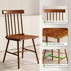 HOMCOM Windsor Dining Chairs Set of 2, Farmhouse Wooden Kitchen Chairs with Rubber Wood Frame and Spindle Backrest for Dining Room, Living Room, Light Brown
