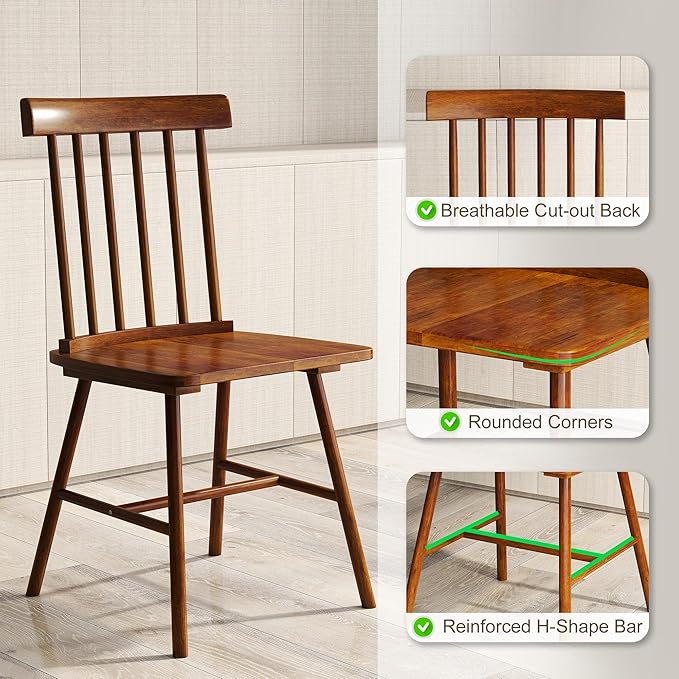 HOMCOM Windsor Dining Chairs Set of 4, Farmhouse Wooden Kitchen Chairs with Rubber Wood Frame and Spindle Backrest for Dining Room, Living Room, Light Brown