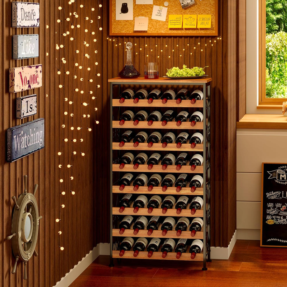 Sonyabecca 48 Bottle Wine Rack Freestanding Floor with Wood Top,8-Tier Wine S...