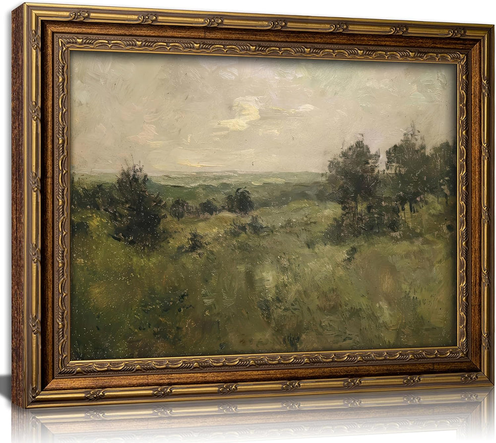 Vintage Gold Framed Landscape Wall art Retro Countryside Farmhouse Painting P...
