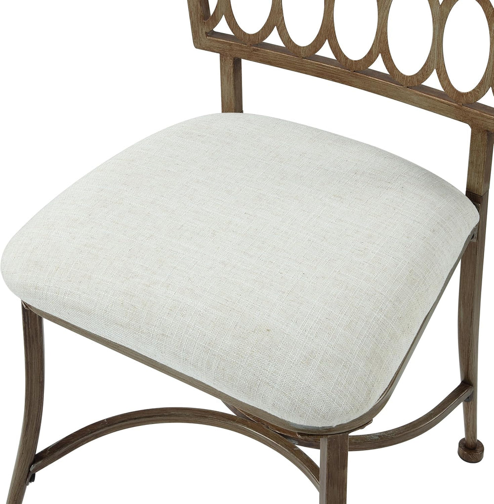 Golden Bronze Low Back Vanity Stool with Linen Seat