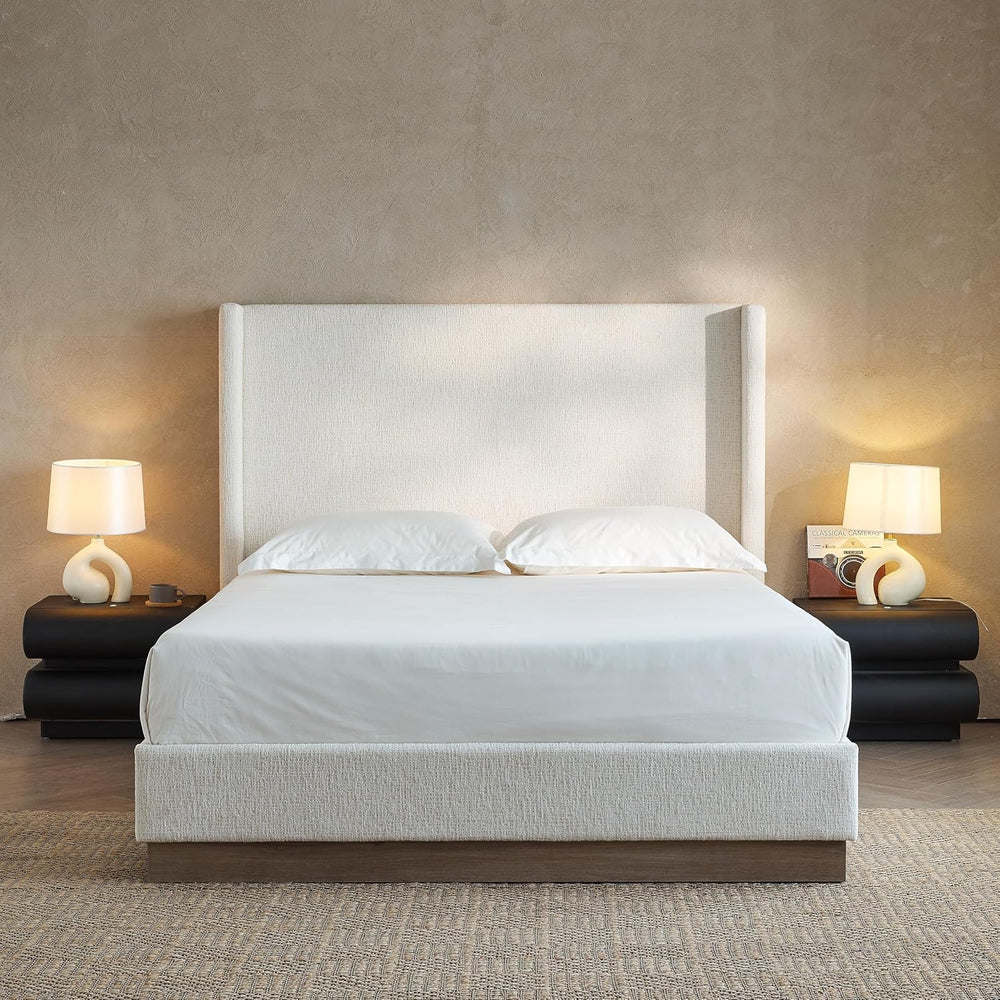 52.5" Extra-Tall Wingback Bed Frame - Luxury Oat Boucle Upholstered Plat...