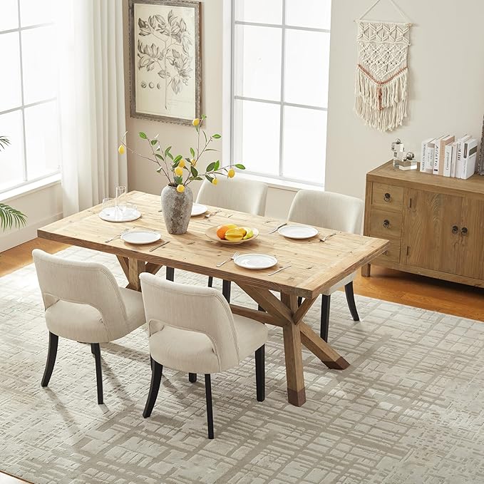 VKNOW Wooden Dining Chairs Set of 4, Modern Fabric Upholstered Dining Room Ch...