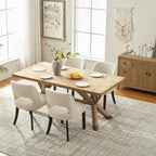 VKNOW Wooden Dining Chairs Set of 4, Modern Fabric Upholstered Dining Room Chair Kitchen Chairs, Farmhouse Dinner Chair for Kitchen Dining Room, Beige-Black Legs