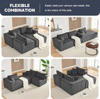 97" Modular Sectional Sofa, L-Shaped Boneless Couch with Deep Seat, Cozy Cloud Couch Sectional with Convertible Ottoman, Modern Sectional Couches for Living Room（ Grey）