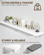 Marsmiles 72" Floating Shelves for Wall, Wooden Shelves with Invisible Brackets Set of 2, Rustic Farmhouse Wall Mounted Shelf for Kitchen Bathroom Living Room Study, White