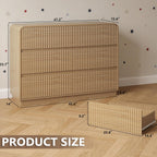 Dresser for Bedroom with 6 Drawers, Fluted Chest of Drawers with Round Curved Corner, Hidden Handles, Modern Wood Storage Organizer for Bedroom, Nursery, Living Room