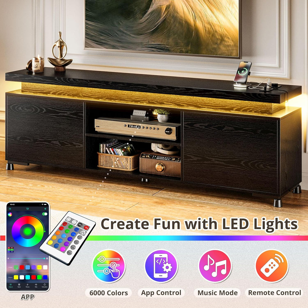 IRONCK TV Stand Entertainment Center with LED Lights for 85 inch | Power Outl...