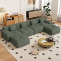 158" U Shaped Convertible Modular Couch, Cloud Couch Sectional with Ottoman, 6-Seater Chenille Boneless Couches for Living Room, Apartment, No Assembly, Green 1PCS