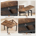 Dining Table Set for 4, Extendable Kitchen Table with 4 PU Leather Upholstered Dining Room Chairs, Wood Kitchen Table Set with Built-in Storage Rack for Dining & Small Spaces, Rustic Brown