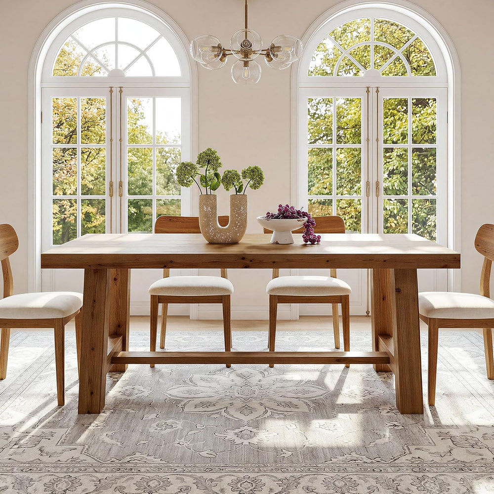 63-Inch Solid Wood Dining Table, Farmhouse Kitchen Table for 4-6 People, Rect...