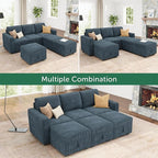 HONBAY Modular Sectional Sleeper Sofa Bed, Pull Out Couch with Storage Ottoman, U Shaped Sectional Couches for Living Room, Blue