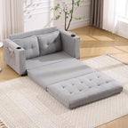 Convertible Sofa Bed, Folding Loveseat Sleeper Sofa Bed with Pillows,Fold Out Floor Couch with Cup Holder, Fabric Pull Out Sleeper Couch Bed for Living Room, Bedroom Lounge, Light Gary