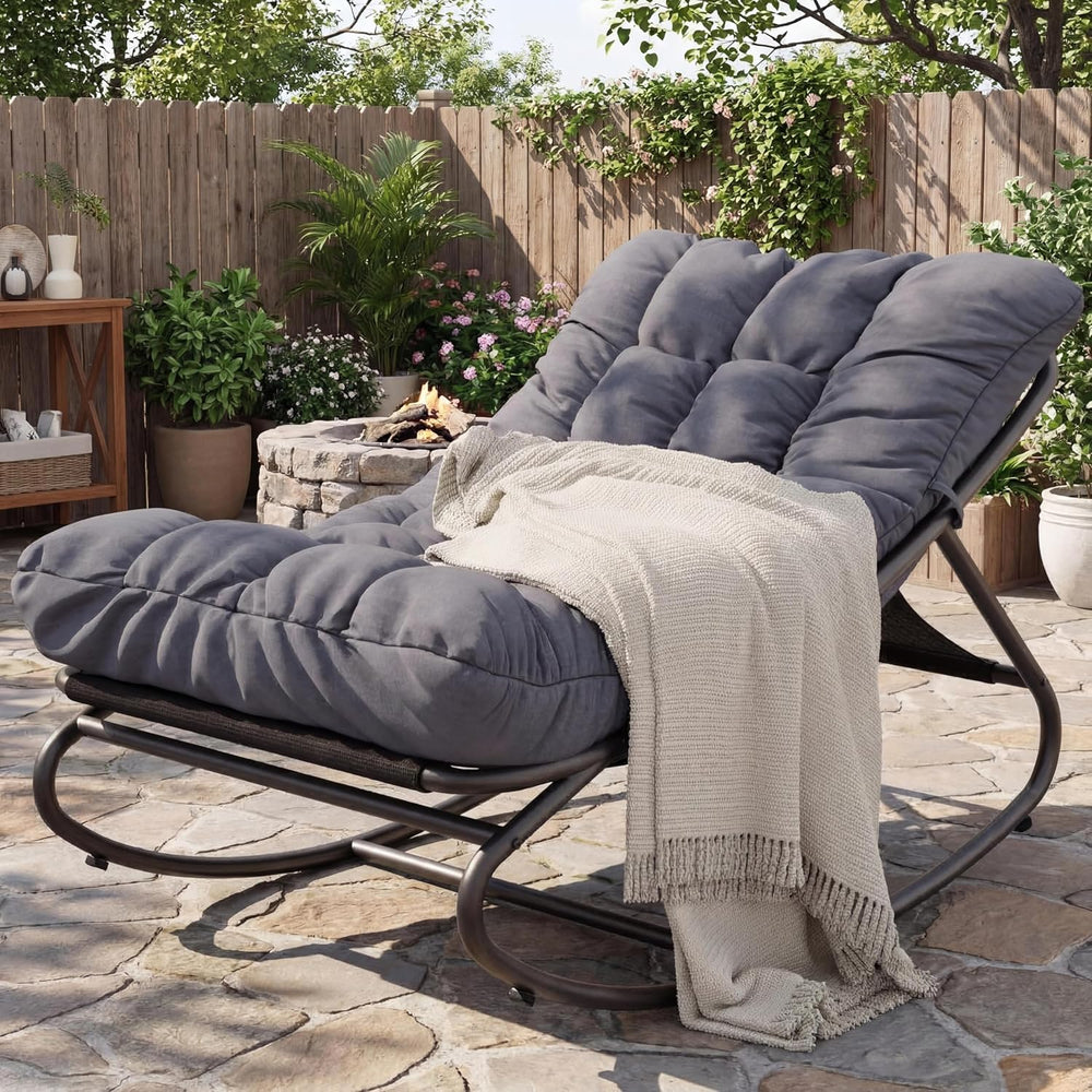 GarveeTech Outdoor Papasan Rocking Chair, Oversized Egg Rocker with Adjustabl...