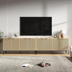 TV Stand for 120" TV, Mid Century Modern 126'' Television Stand, Entertainment Center with Storage and Adjustable Shelves, Media Console TV Cabinet for Living Room