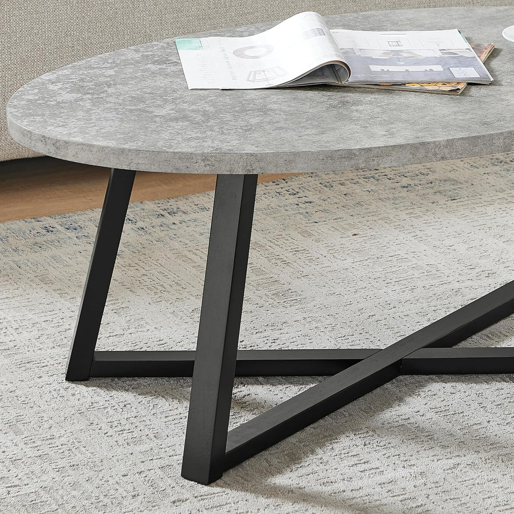 Roundhill Furniture Modern Harmony 3-Piece Wood Oval Coffee Table Set, Gray