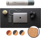 Nordik Cork Leather Desk Mat Cable Organizer (Pebble Black 35 X 17 inch) Premium Extended Mouse Mat for Home Office Accessories - Non-Slip Vegan Leather Desk Pad Protector & Desk Blotter Pad