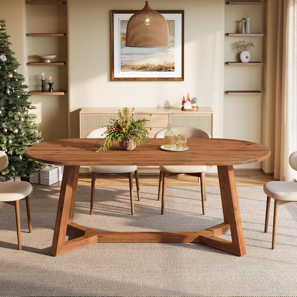 63" Solid Wood Oval Dining Table, Farmhouse Kitchen Table for 4-6 People...