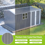 8x12 FT Outdoor Metal Storage Shed with Window & Floor Frame, Lockable Double Doors, Weatherproof Steel Tool Shed for Garden, Backyard, Lawn Equipment, and Patio Storage