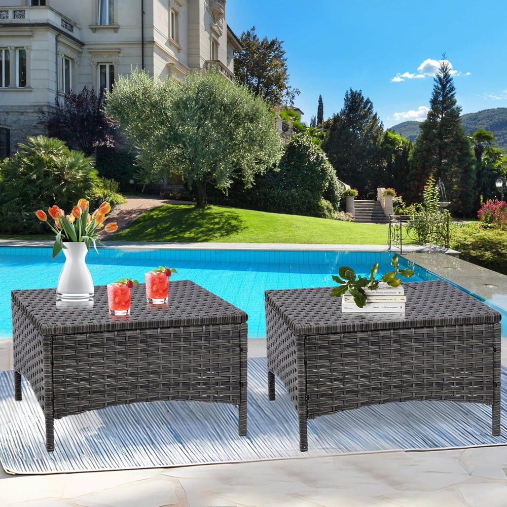 Set of 2 Outdoor Patio Ottomans, All-Weather PE Rattan Wicker Furniture for B...