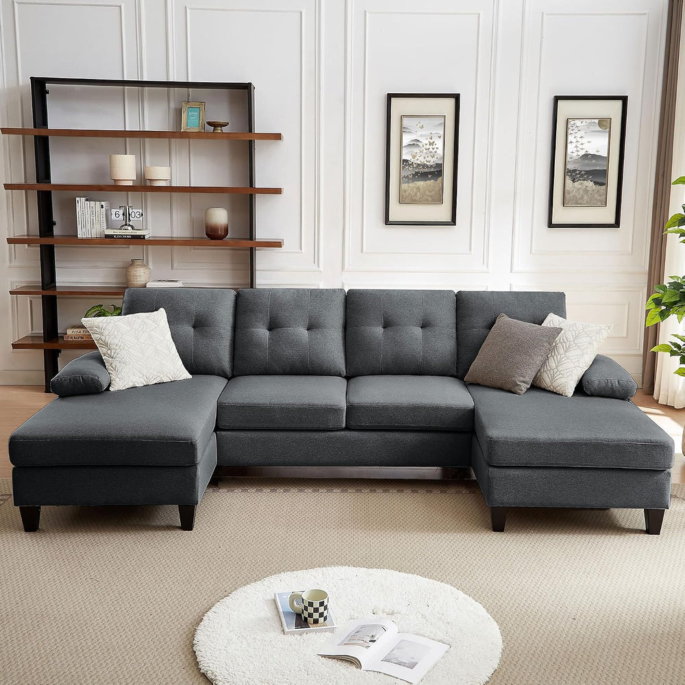 Sectional Couches for Living Room, Modern Linen Fibre U Shaped Sofa Couch wit...