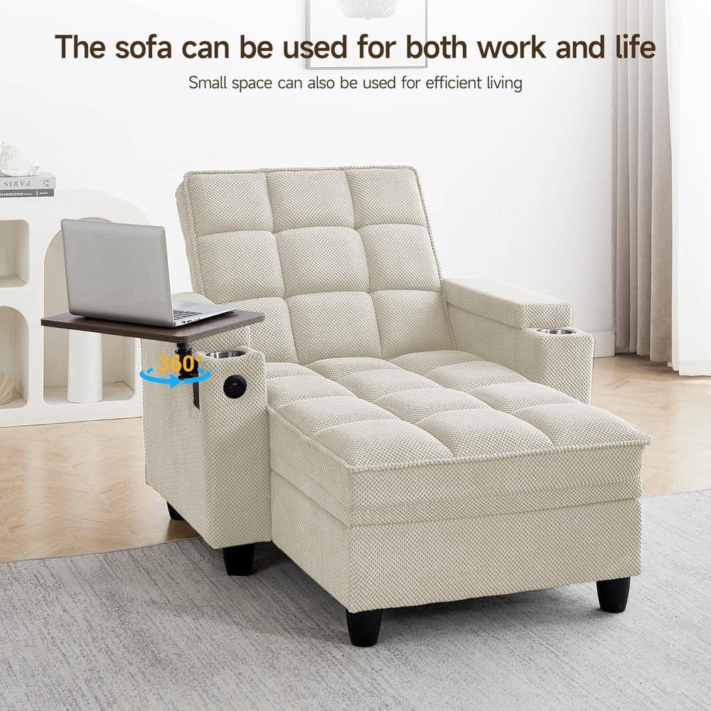 Oversized Recliner Chair with Swivel Tray Table, Modern Tufted Linen Fabric S...