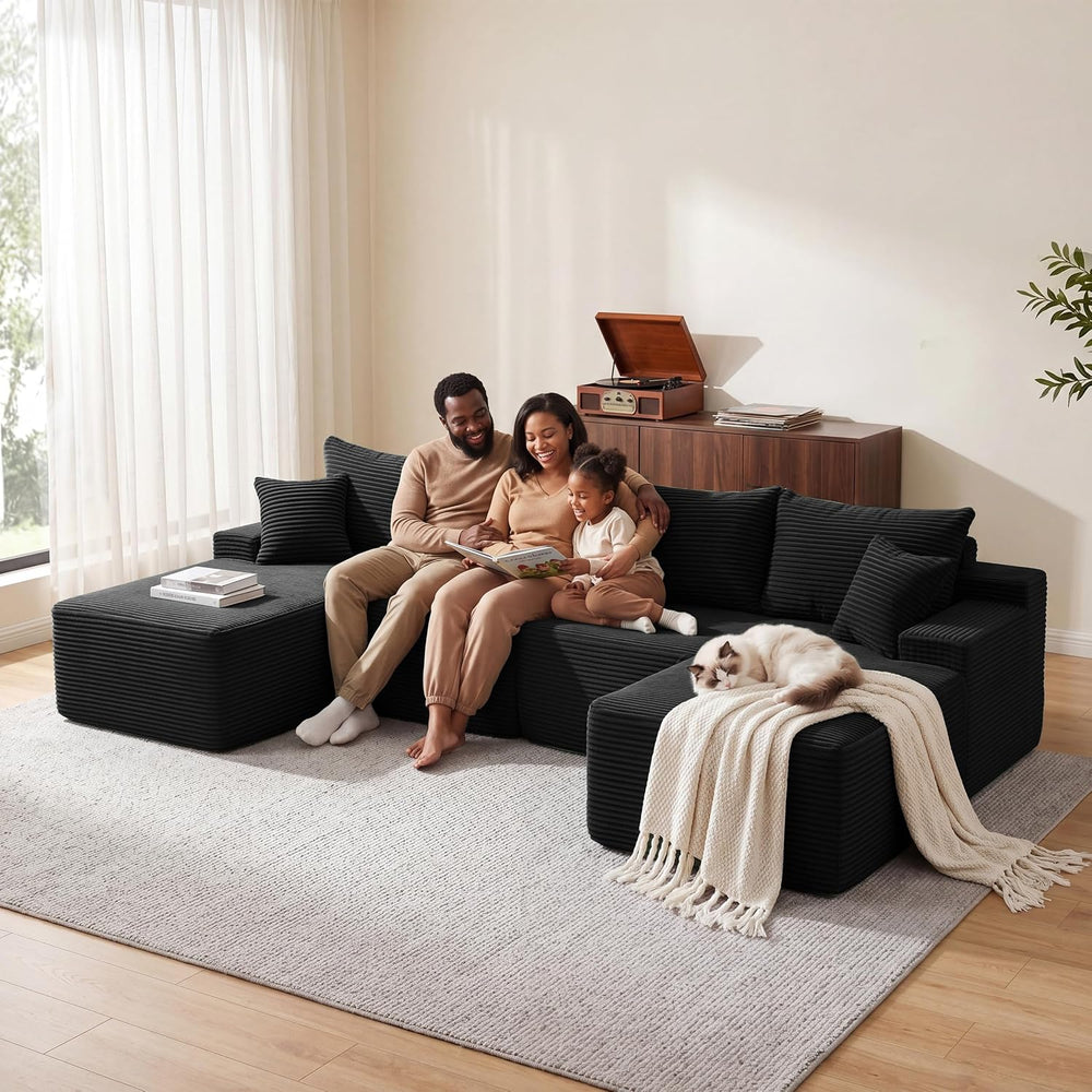 Mangodan 118'' Boneless Couch, U Shaped Couches for Living Room, Black