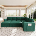 106.7" Sectional Sleeper Sofa with Pull Out Couch, Modern 7 Seat U Shaped Modular Couch, Green Sectionals Modular Sofa with Storage, Comfy Corduroy Couches Sectional for Living Room & Apartment