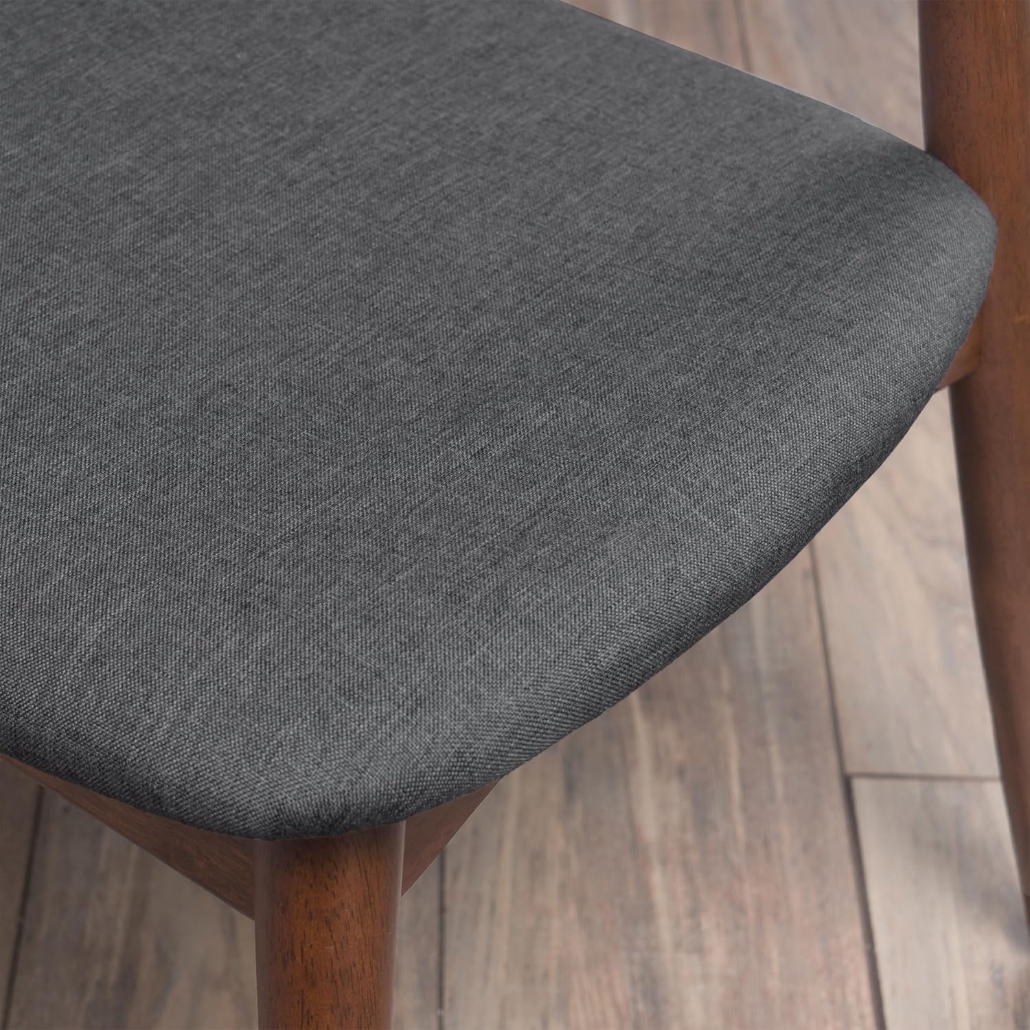 Solid Rubberwood Dining Chairs Set of 4, Mid-Century Modern Chair with Ergonomic Curved Backrest, Walnut Frame and Black Polyurethane Foam Padded Seat