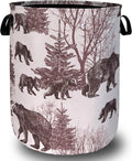 Forest Bear Laundry Hamper With Handles Foldable Oxford Cloth Retro Animals Tote Bag Bears Funny Laundry Basket Clothes Toy Storage Bucket 18.9" x 16.5" For Bathroom/Laundry/Bedroom