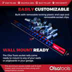 Olsa Tools 1/2-Inch Drive Aluminum Socket Organizer with Locking End Caps | Professional Quality Socket Holder (RED)