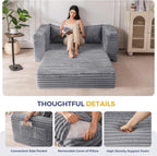 MAXYOYO Convertible Sofa Bed, Pull-Out Loveseat Couch Bed for Small Space | 2 in 1 Folding Couch Bed with Large Back Pillow, Plush Faux Fabric Lounge Couch for Living Room, Apartment, Grey