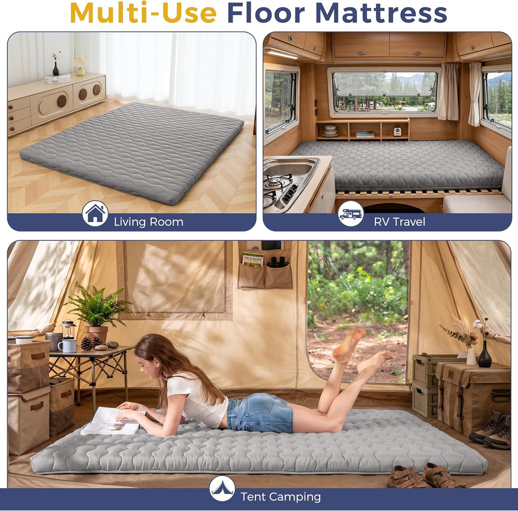 MAXYOYO Japanese Floor Futon Mattress Twin Size, 3" Thicken Tatami Sleeping Pad Foldable Roll Up Mattress, Portable Floor Mattress Pad for Adults, Guest Room, Camping, Grey