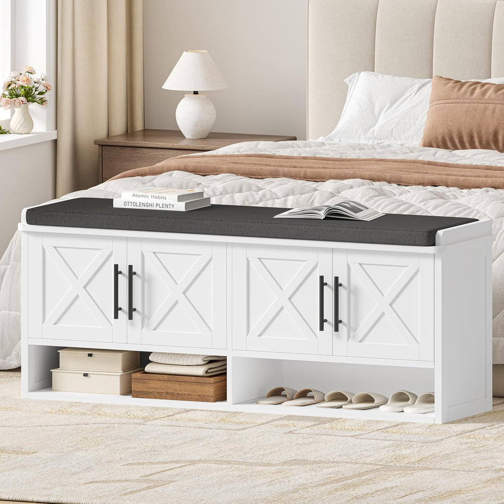 Farmhouse Storage Bench, Entryway Bench with Adjustable Shelves | 47.2" ...