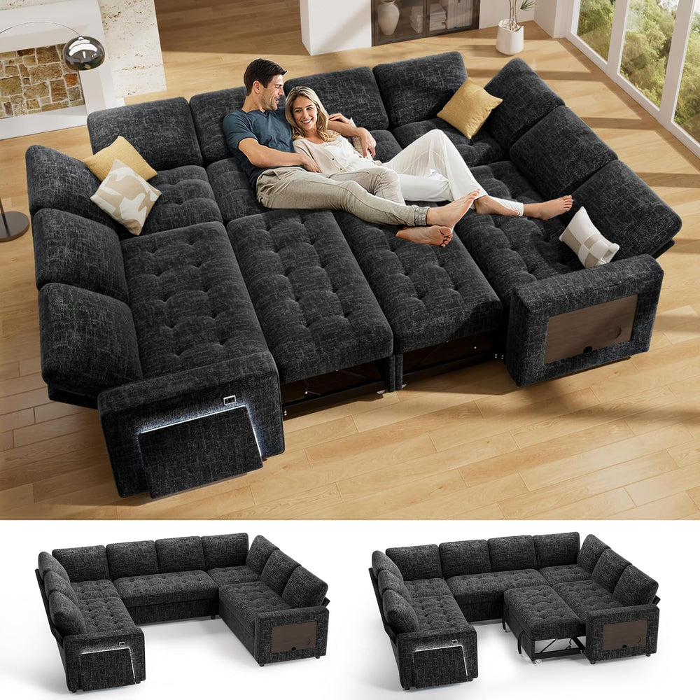 Vipbear 8 Seat U Shaped Modular Sectional Sleeper Sofa with Pull Out Bed/Recl...