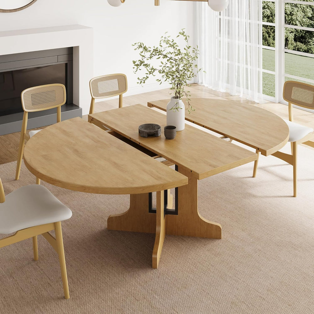 Feonase 59" Round Extendable Dining Room Table for 6, Modern Oval Kitche...